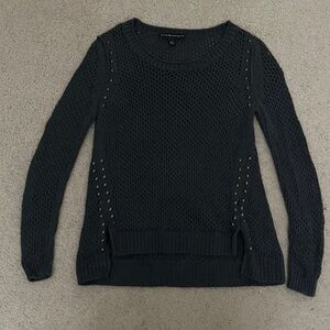 100% cotton grunge punk, gun metal stud high low open knit mesh sweater charcoal